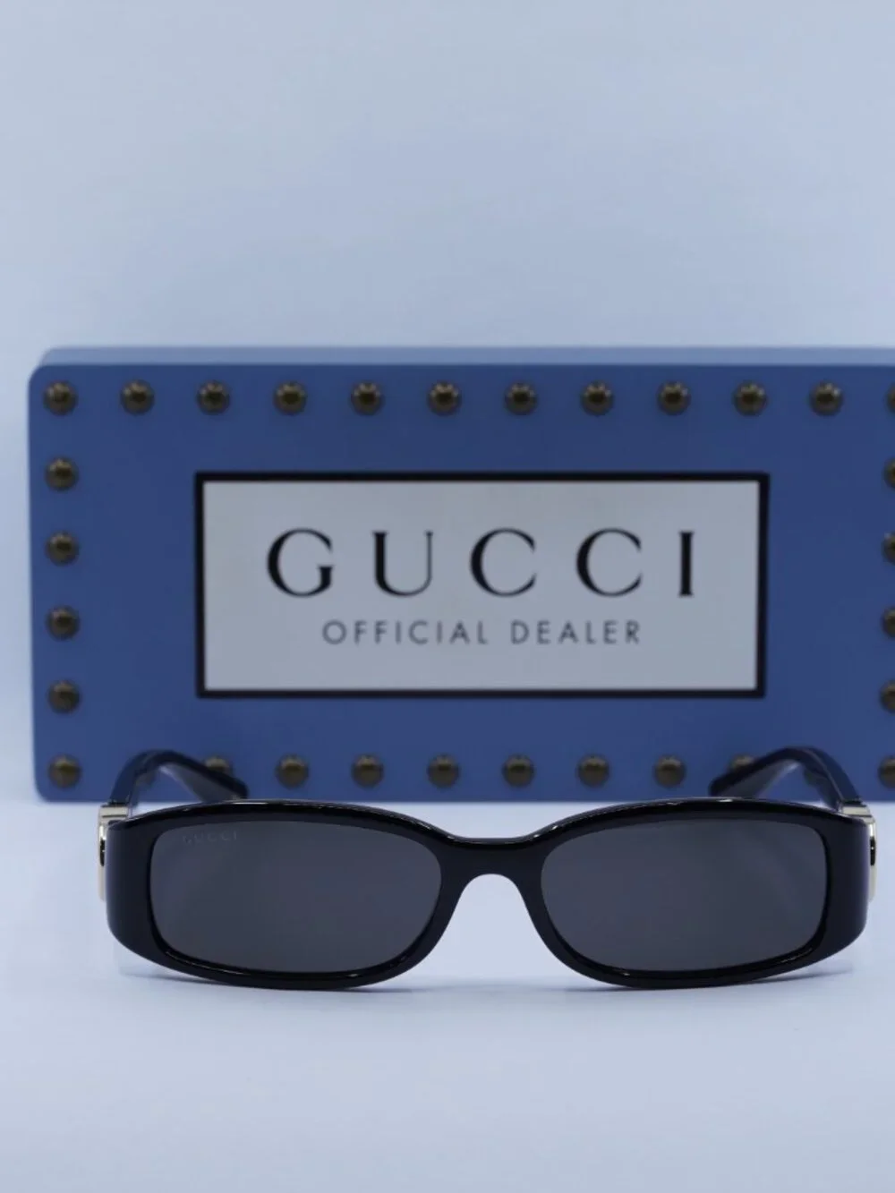 Gucci GG1661S 001 Rectangle Sunglasses - Shiny Black / Grey